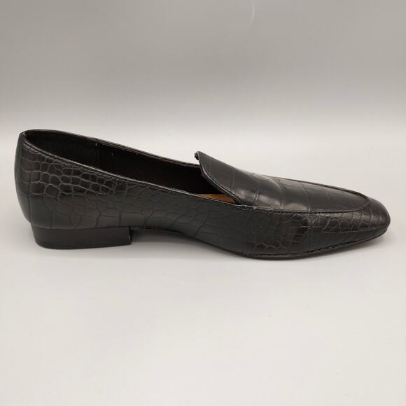 ASOS Design Mindy Mock Croc Embossed Loafers Size 5 US Black Faux Leather Flats - Picture 2 of 13